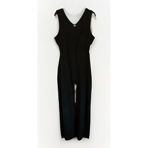 Organic Cotton Womens L Gaiam Black Wrap Tank Jumpsuit / Yoga Bootcut Bodysuit